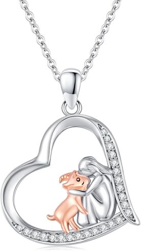 Heart Animal Necklace 925 Sterling Silver Cute Animal Pendant Jewelry Gifts for Women Girlfriend Mom Animal Lovers in Kuwait