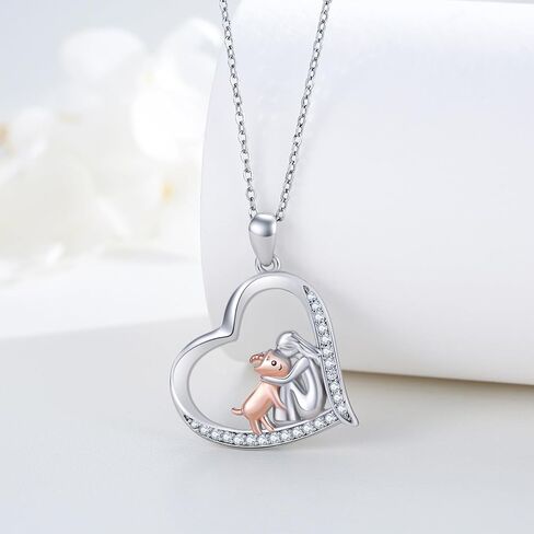 Heart Animal Necklace 925 Sterling Silver Cute Animal Pendant Jewelry Gifts for Women Girlfriend Mom Animal Lovers in Kuwait