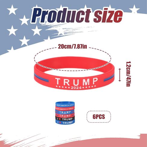 6pcs Trump Bracelets, Trump Wristband 2024 Bracelet Trump Silicone Bracelet Donald Trump Rubber Bracelets for Men Women Rally Supplies (Black, Red, Blue) in Saudi Arabia
