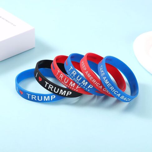 6pcs Trump Bracelets, Trump Wristband 2024 Bracelet Trump Silicone Bracelet Donald Trump Rubber Bracelets for Men Women Rally Supplies (Black, Red, Blue) in Saudi Arabia