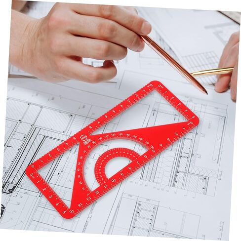 Set Metal Ruler Clear Triangular Ruler Aluminum Ruler Drafting Tools Drawing Measurement Ruler Woodworking Ruler T Tool Office Carpentry Ruler Red Aluminum Alloy Triangle in Saudi Arabia