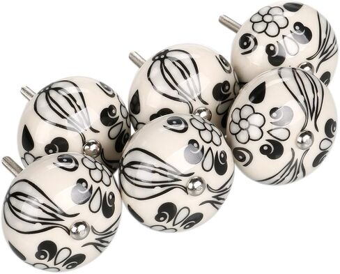 uxcell 6 Pieces Vintage Shabby Knobs Black and White Floral Hand Painted Ceramic Pumpkin Cupboard Wardrobe Cabinet Drawer Door Handles Pulls Knob, Black Tillandsia in Saudi Arabia