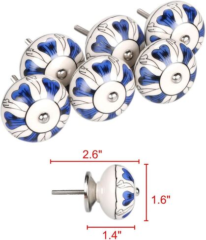 uxcell 6 Pieces Vintage Shabby Knobs Black and White Floral Hand Painted Ceramic Pumpkin Cupboard Wardrobe Cabinet Drawer Door Handles Pulls Knob, Black Tillandsia in Saudi Arabia