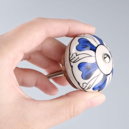 uxcell 6 Pieces Vintage Shabby Knobs Black and White Floral Hand Painted Ceramic Pumpkin Cupboard Wardrobe Cabinet Drawer Door Handles Pulls Knob, Black Tillandsia in Saudi Arabia