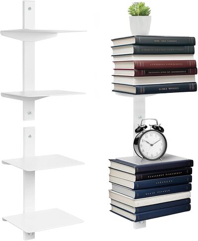 Invisible Floating Bookshelf for Wall, 4 Tier Vertical Spine Bookshelves for Wall, Heavy-Duty Metal Vertical Bookshelf for Home Office, Floating Bookshelf Vertical 2 Pack White in Saudi Arabia