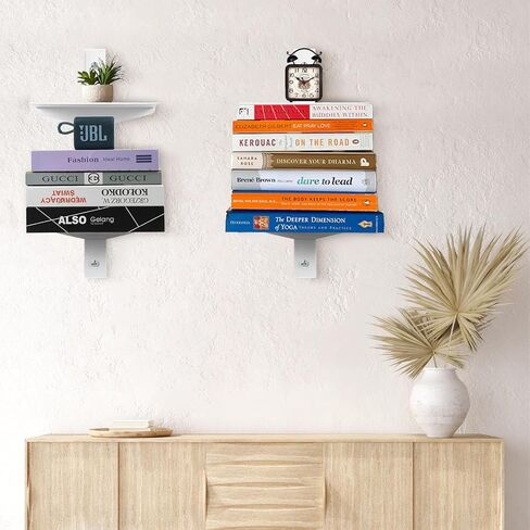 Invisible Floating Bookshelf for Wall, 4 Tier Vertical Spine Bookshelves for Wall, Heavy-Duty Metal Vertical Bookshelf for Home Office, Floating Bookshelf Vertical 2 Pack White in Saudi Arabia