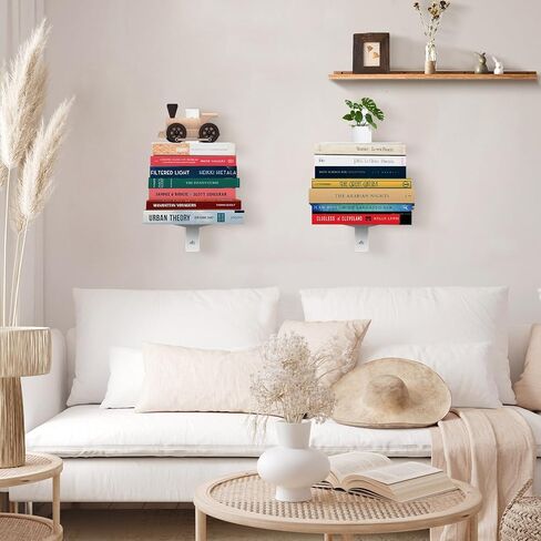 Invisible Floating Bookshelf for Wall, 4 Tier Vertical Spine Bookshelves for Wall, Heavy-Duty Metal Vertical Bookshelf for Home Office, Floating Bookshelf Vertical 2 Pack White in Saudi Arabia