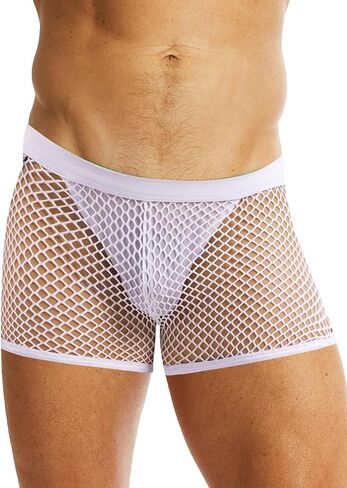 MIZOK Men's Sexy Sheer Fishnet Boxer Briefs Mesh See Through Pouch Boxer Underwear in Saudi Arabia