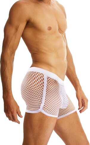 MIZOK Men's Sexy Sheer Fishnet Boxer Briefs Mesh See Through Pouch Boxer Underwear in Saudi Arabia