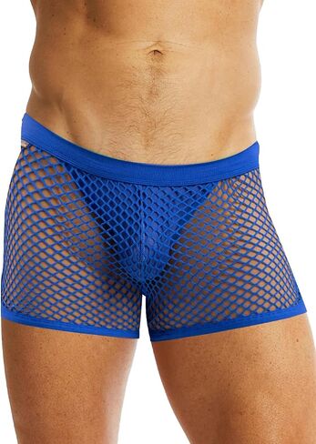 MIZOK Men's Sexy Sheer Fishnet Boxer Briefs Mesh See Through Pouch Boxer Underwear in Saudi Arabia