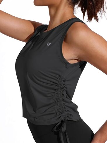 NORTHYARD Women's Sleeveless Workout Tank Tops Quick Dry Drawstring Ruched Crop Tops Athletic Yoga Running Lightweight Tops in Kuwait