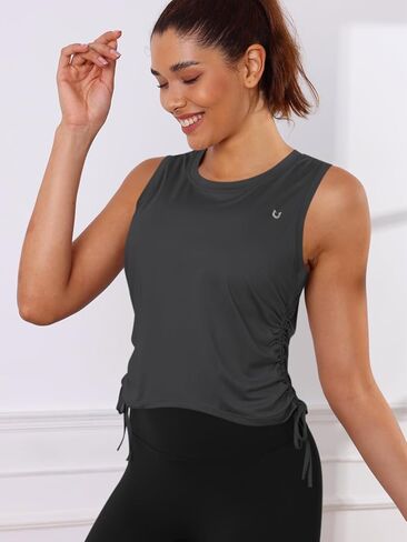 NORTHYARD Women's Sleeveless Workout Tank Tops Quick Dry Drawstring Ruched Crop Tops Athletic Yoga Running Lightweight Tops in Kuwait