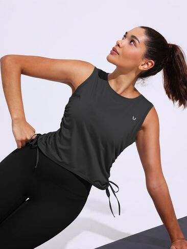 NORTHYARD Women's Sleeveless Workout Tank Tops Quick Dry Drawstring Ruched Crop Tops Athletic Yoga Running Lightweight Tops in Kuwait