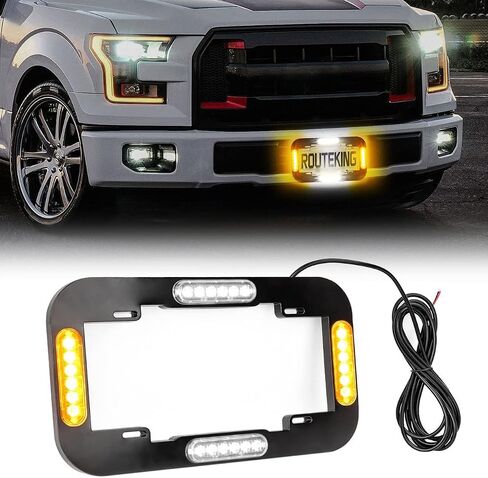 13.5" 24 LED License Plate Strobe Lights Waterproof License Frame Light Amber White Warning Lights for Front/Rear License Plate Decor Emergency Safety Light for Vehicles Cars Trucks, 12V in Saudi Arabia