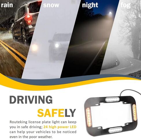 13.5" 24 LED License Plate Strobe Lights Waterproof License Frame Light Amber White Warning Lights for Front/Rear License Plate Decor Emergency Safety Light for Vehicles Cars Trucks, 12V in Saudi Arabia