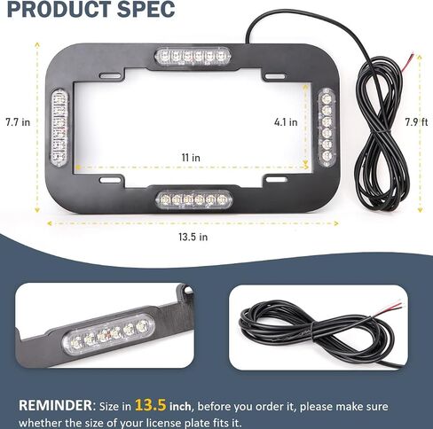 13.5" 24 LED License Plate Strobe Lights Waterproof License Frame Light Amber White Warning Lights for Front/Rear License Plate Decor Emergency Safety Light for Vehicles Cars Trucks, 12V in Saudi Arabia