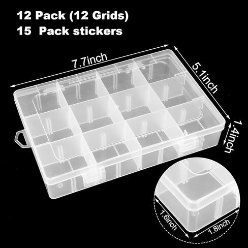 APACALI 12 حزمة من 12 شبكة صندوق تنظيم بلاستيكي مع فواصل، 18 حجرة (+ ملصقات)، منظمات صندوق معالجة وتخزين الحرف اليدوية، منظم أجزاء صغيرة شفافة، صندوق منظم لصيد الأسماك للخرز الفني الذي تصنعه بنفسك in Kuwait