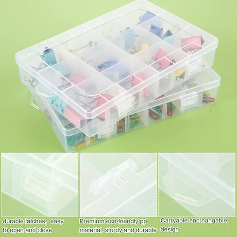 APACALI 12 حزمة من 12 شبكة صندوق تنظيم بلاستيكي مع فواصل، 18 حجرة (+ ملصقات)، منظمات صندوق معالجة وتخزين الحرف اليدوية، منظم أجزاء صغيرة شفافة، صندوق منظم لصيد الأسماك للخرز الفني الذي تصنعه بنفسك in Kuwait
