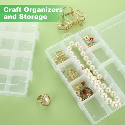 APACALI 12 حزمة من 12 شبكة صندوق تنظيم بلاستيكي مع فواصل، 18 حجرة (+ ملصقات)، منظمات صندوق معالجة وتخزين الحرف اليدوية، منظم أجزاء صغيرة شفافة، صندوق منظم لصيد الأسماك للخرز الفني الذي تصنعه بنفسك in Kuwait