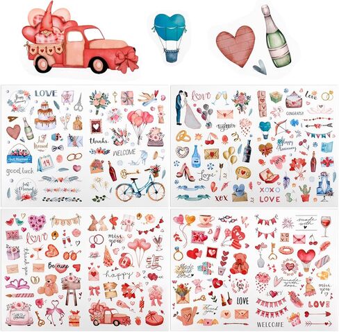 4 Sheets Scrapbooking Stickers, 220pcs Colorful Wedding Decals Waterproof Self-Adhesive Bridal Love Stickers Supplies for DIY Envelope Wedding Invitation Planner Gift (Style 2) in Saudi Arabia