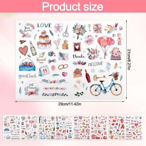 4 Sheets Scrapbooking Stickers, 220pcs Colorful Wedding Decals Waterproof Self-Adhesive Bridal Love Stickers Supplies for DIY Envelope Wedding Invitation Planner Gift (Style 2) in Saudi Arabia