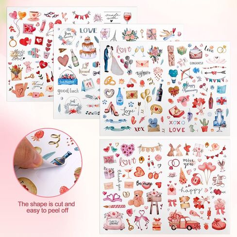 4 Sheets Scrapbooking Stickers, 220pcs Colorful Wedding Decals Waterproof Self-Adhesive Bridal Love Stickers Supplies for DIY Envelope Wedding Invitation Planner Gift (Style 2) in Saudi Arabia