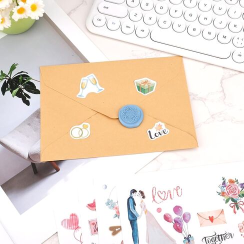 4 Sheets Scrapbooking Stickers, 220pcs Colorful Wedding Decals Waterproof Self-Adhesive Bridal Love Stickers Supplies for DIY Envelope Wedding Invitation Planner Gift (Style 2) in Saudi Arabia