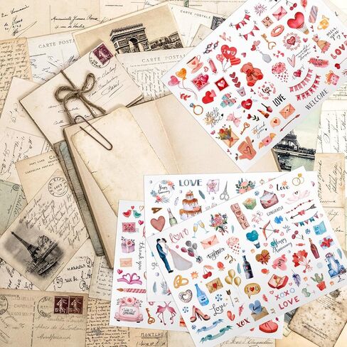 4 Sheets Scrapbooking Stickers, 220pcs Colorful Wedding Decals Waterproof Self-Adhesive Bridal Love Stickers Supplies for DIY Envelope Wedding Invitation Planner Gift (Style 2) in Saudi Arabia