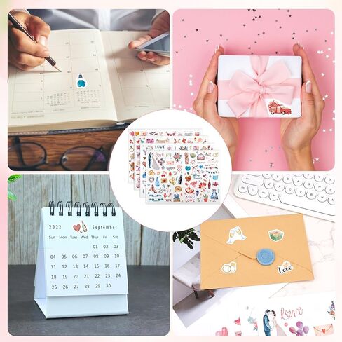 4 Sheets Scrapbooking Stickers, 220pcs Colorful Wedding Decals Waterproof Self-Adhesive Bridal Love Stickers Supplies for DIY Envelope Wedding Invitation Planner Gift (Style 2) in Saudi Arabia