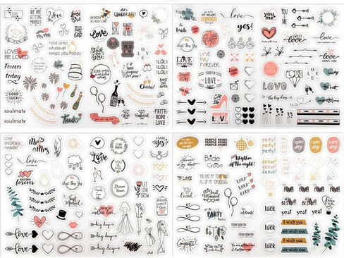 4 Sheets Scrapbooking Stickers, 220pcs Colorful Wedding Decals Waterproof Self-Adhesive Bridal Love Stickers Supplies for DIY Envelope Wedding Invitation Planner Gift (Style 2) in Saudi Arabia