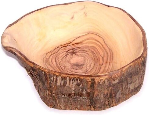 وعاء لحاء الشجر الطبيعي من خشب الزيتون منحوت يدويًا من سوق هولي لاند - مستدير (حوالي 5-6 بوصات) - علامة تجارية لمنفذ عصفور in Kuwait