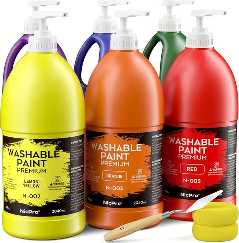 Nicpro 6 Colors Large Washable Paint Set (69 oz, 2040ml), Acrylic Bulk Paint Supplies Non Toxic Children Tempera Paint for Art, Craft DIY, Poster & Finger Paint, School, Home,Classroom in Saudi Arabia