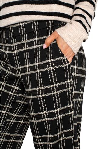 Liverpool Los Angeles Women's Mabel Pull-On Ankle Straight Mid Rise Windowpane Plaid Knit, Black Oatmeal Windowpane, Size: Large, Inseam: 25 in Saudi Arabia