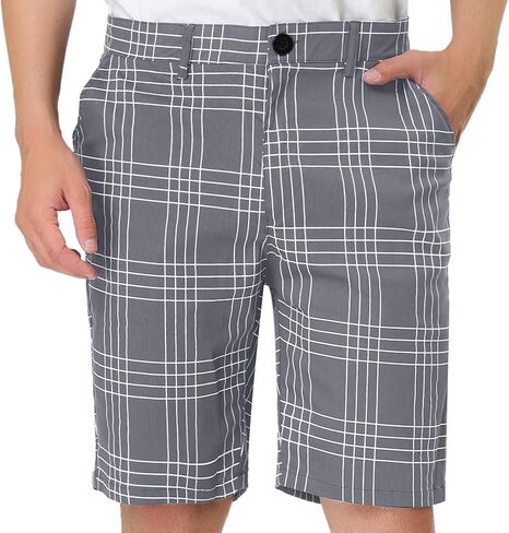 Lars Amadeus Men's Summer Plaid Shorts Slim Fit Flat Front Business Chino Short Pants in Kuwait