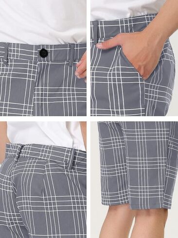 Lars Amadeus Men's Summer Plaid Shorts Slim Fit Flat Front Business Chino Short Pants in Kuwait