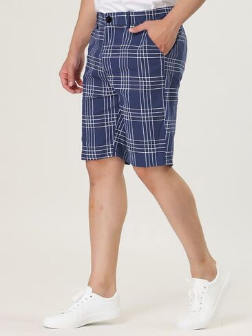 Lars Amadeus Men's Summer Plaid Shorts Slim Fit Flat Front Business Chino Short Pants in Kuwait