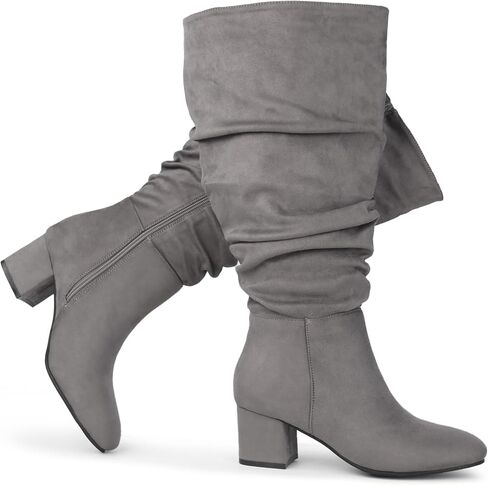 Women's Extra Wide Calf Dress Boots Slouchy Suede Boots with Block Heel in Saudi Arabia