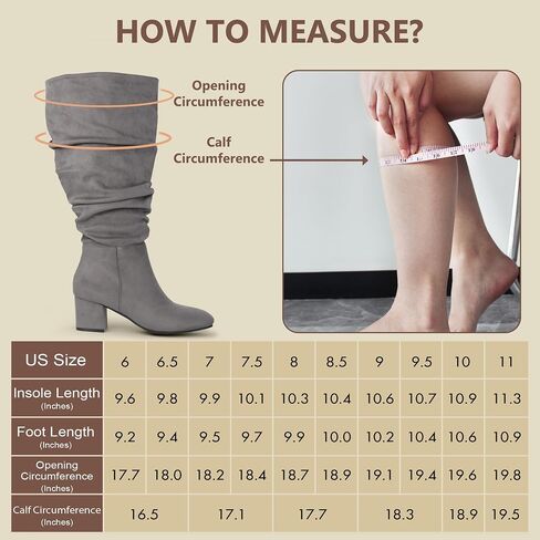 Women's Extra Wide Calf Dress Boots Slouchy Suede Boots with Block Heel in Saudi Arabia
