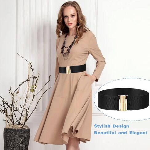 Wide Stretchy Belts for Women, Adjustable Elastic Waist Belts Vintage Stretch Waist Belt with Buckle in Saudi Arabia