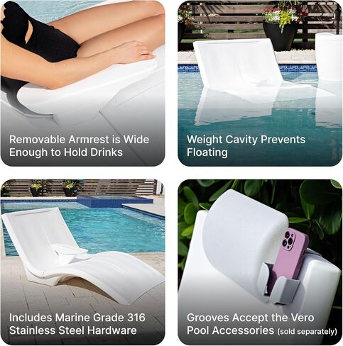 Step2 Vero Pool Lounger – White – Pool Lounge Chair – Sleek, Durable Outdoor Chaise Lounger – Use In Pool Tanning Ledge, Sun Shelf, Baja Shelf or Outside on the Pool Deck in Saudi Arabia