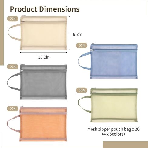 20 قطعة من أكياس الحقيبة الشبكية ذات الطبقة المزدوجة، وأكياس تخزين ألغاز التخزين، وحقائب تخزين الألعاب، وحقائب المستندات، وحقائب السفر بسحاب من النايلون مقاس A4، وحقائب شبكية للمدرسة والمكتب والمنزل in Kuwait