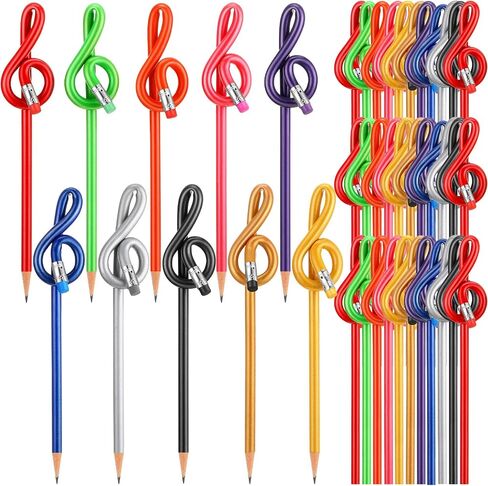 100 Pack Music Pencils Colorful Musical Notes Pens Teachers Day Treble G Clef Bent Pencil with Eraser Choir Gifts for Piano Teachers Students Home Office School Supply in Saudi Arabia