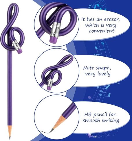 100 Pack Music Pencils Colorful Musical Notes Pens Teachers Day Treble G Clef Bent Pencil with Eraser Choir Gifts for Piano Teachers Students Home Office School Supply in Saudi Arabia