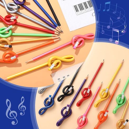 100 Pack Music Pencils Colorful Musical Notes Pens Teachers Day Treble G Clef Bent Pencil with Eraser Choir Gifts for Piano Teachers Students Home Office School Supply in Saudi Arabia