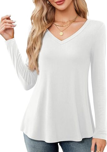 قمصان Amoretu بأكمام طويلة للنساء ورقبة على شكل حرف V وقمصان فضفاضة مناسبة كاجوال in Kuwait