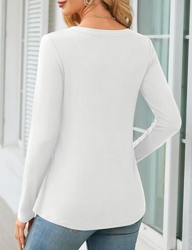 قمصان Amoretu بأكمام طويلة للنساء ورقبة على شكل حرف V وقمصان فضفاضة مناسبة كاجوال in Kuwait