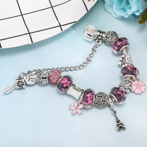 Eiffel Tower Paris Charms Bracelet, Traveller Edition, 20CM, Silver, SHAPER681359413026 in Saudi Arabia