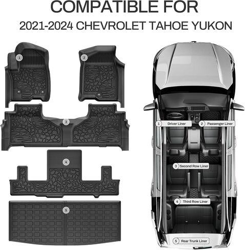 Floor Mats and Cargo Liner for Chevrolet Tahoe/GMC Yukon 7 Seater 2024-2021 Tahoe/GMC Yukon (Denali) Floor Liners w/ 2nd Row Bucket Seats, All Weather Car Mats Set Accessories (Not for Yukon XL) in Saudi Arabia