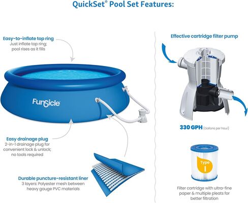 Funsicle 15 × 36 بوصة مجموعة دائرية قابلة للنفخ في الهواء الطلق فوق الأرض مجموعة حمام سباحة مستديرة مع مضخة وفلتر خرطوشة من النوع D in Kuwait