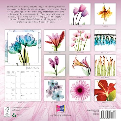 Flower Spirits 2025 Wall Calendar — Radiographs of Nature by Steven N. Meyers, 12" x 12" in Saudi Arabia